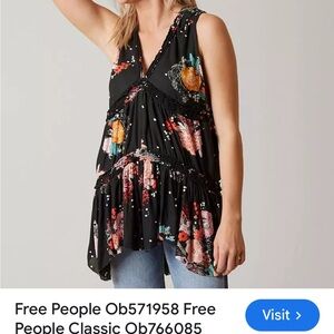 Free People Black Floral Sleeveless Blouse